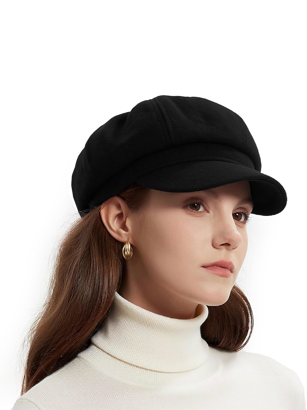 Newsboy Wool-Blend Cap in Black